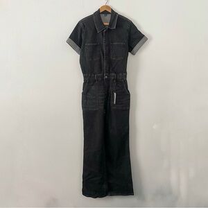 NWT New Judy Blue Black Denim Utility Straight Leg Short Sleeve Jumpsuit Medium